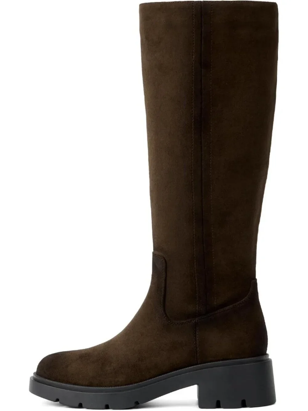Women's Dark Brown Faux Suede Wide Calf Round Toe Low Heel  Side Zipper Boots